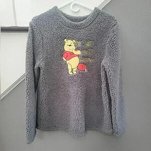 Disney Winnie the Pooh Ok But First Honey Grey Fuzzy Sweater Size Small Juniors
